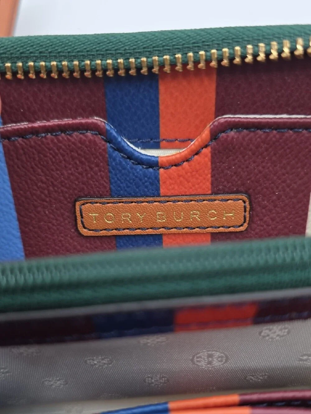 Tory Burch Navy Multicolor Stripe Zip Wristlet